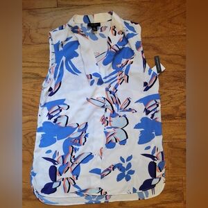 Halogen Floral Sleeveless Blouse - Blue and White XS NWT